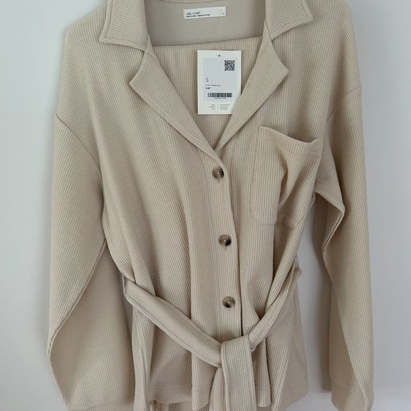 OAK + FORT RIB-KNIT BUTTON UP TOP and RIB-KNIT PANT SMALL New with Tags - Picture 5 of 12